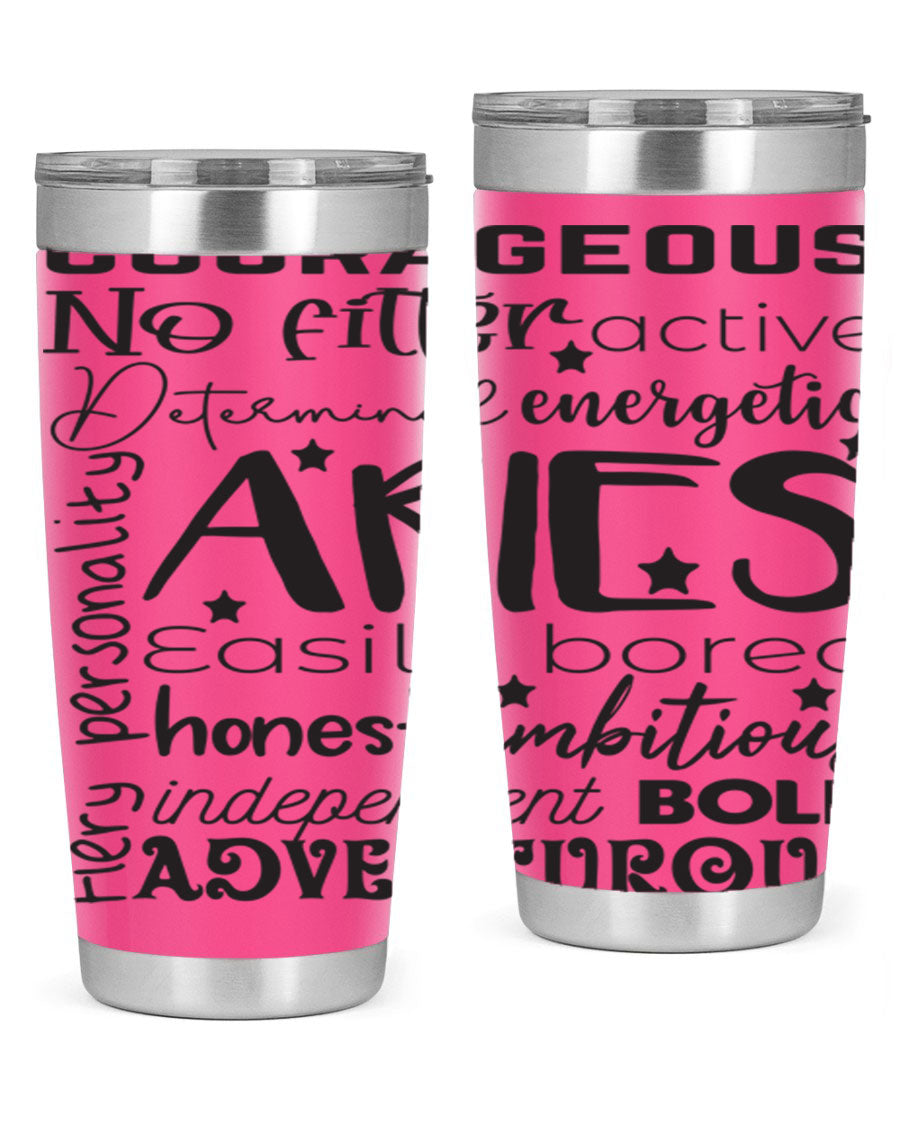 Aries 564# Zodiac Tumbler in stainless steel with a vibrant zodiac design, featuring a drink-thru lid and double wall insulation.