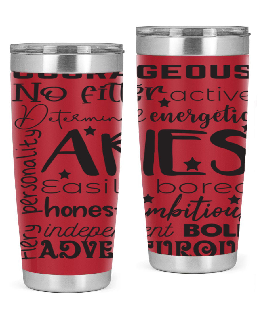 Aries 564# Zodiac Tumbler in stainless steel with a vibrant zodiac design, featuring a drink-thru lid and double wall insulation.