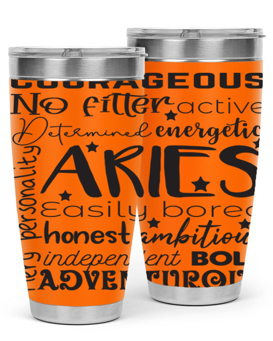 Aries 564# Zodiac Tumbler in stainless steel with a vibrant zodiac design, featuring a drink-thru lid and double wall insulation.