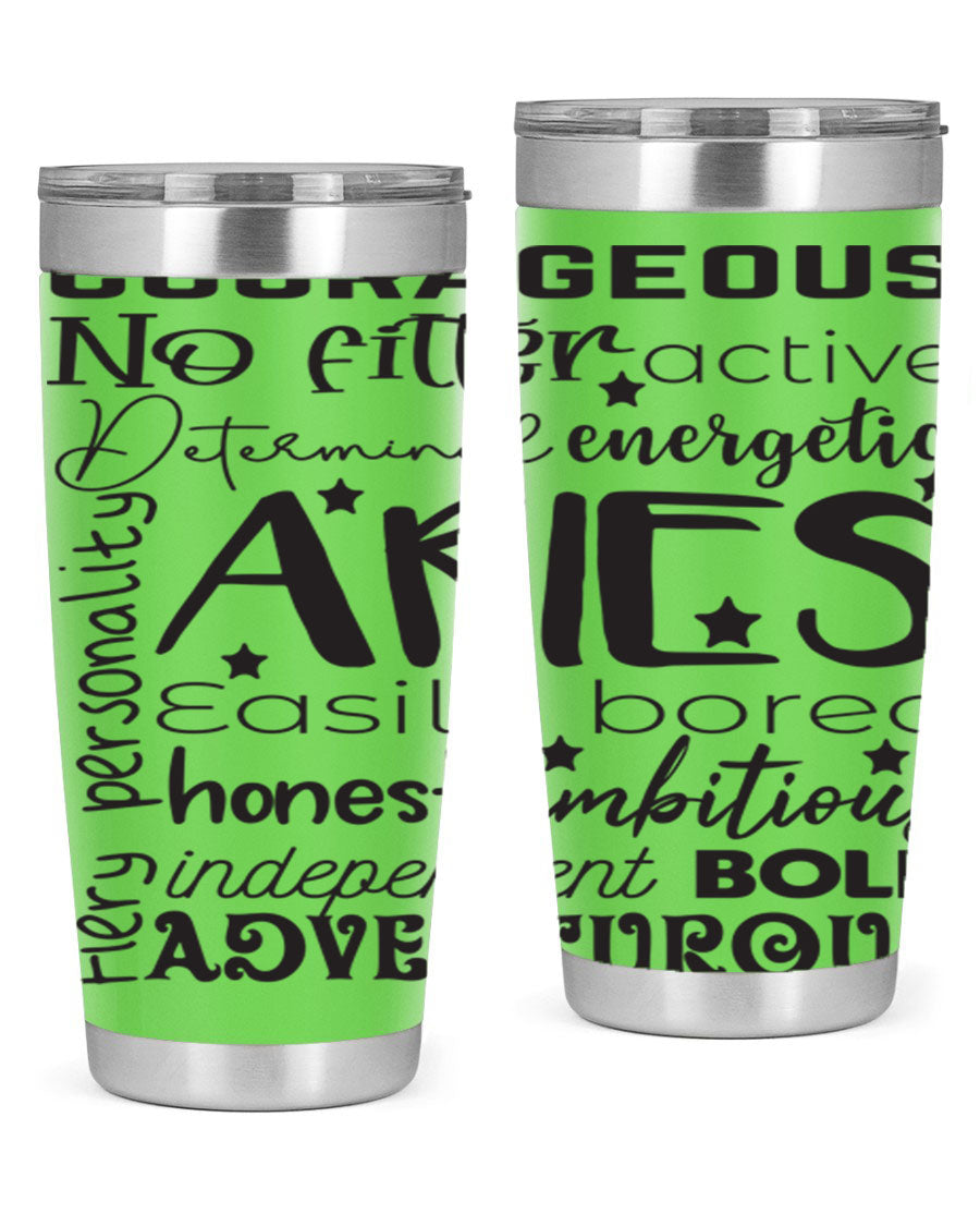 Aries 564# Zodiac Tumbler in stainless steel with a vibrant zodiac design, featuring a drink-thru lid and double wall insulation.