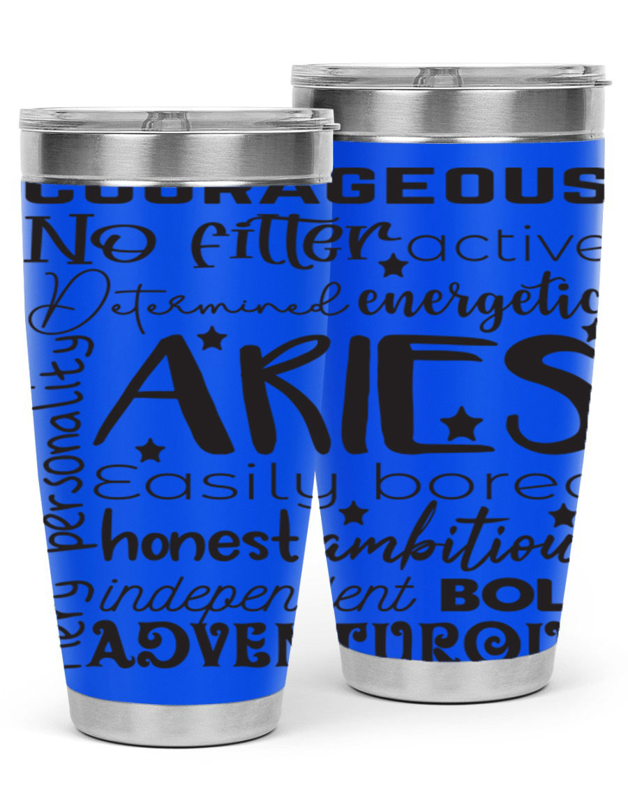 Aries 564# Zodiac Tumbler in stainless steel with a vibrant zodiac design, featuring a drink-thru lid and double wall insulation.