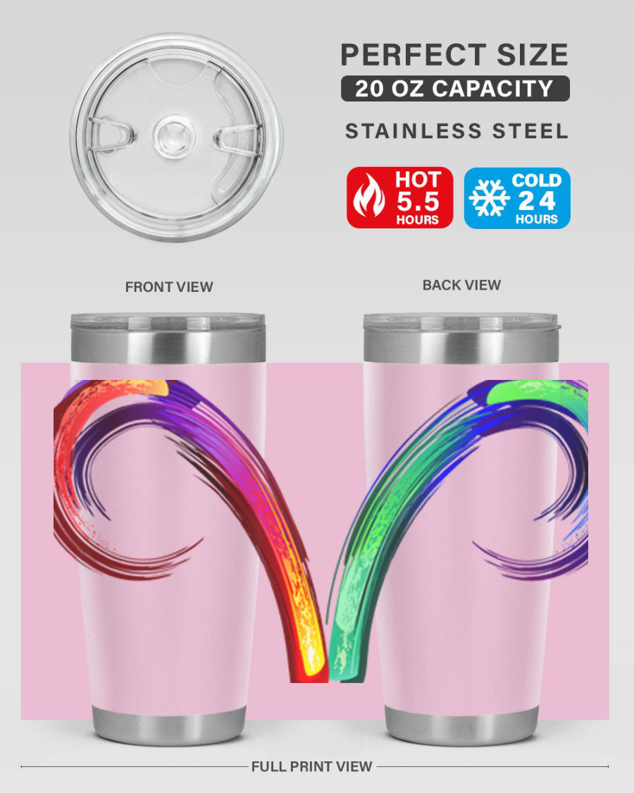 Aries 559# Zodiac Tumbler in stainless steel with a vibrant design, showcasing its double wall vacuum insulation and drink-thru lid.