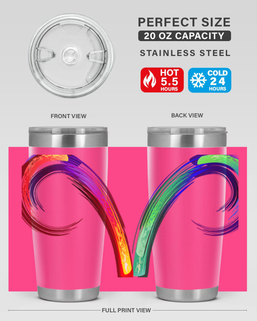 Aries 559# Zodiac Tumbler in stainless steel with a vibrant design, showcasing its double wall vacuum insulation and drink-thru lid.