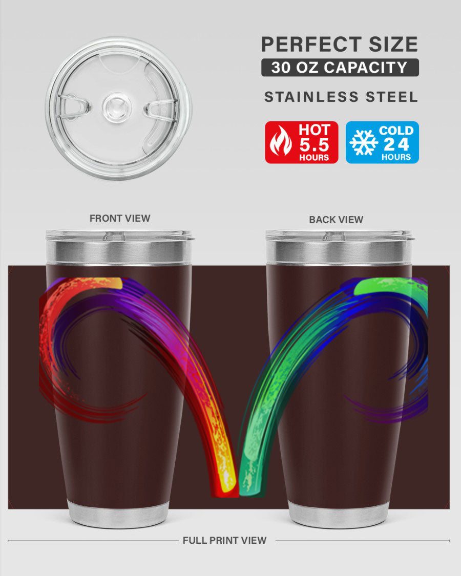 Aries 559# Zodiac Tumbler in stainless steel with a vibrant design, showcasing its double wall vacuum insulation and drink-thru lid.