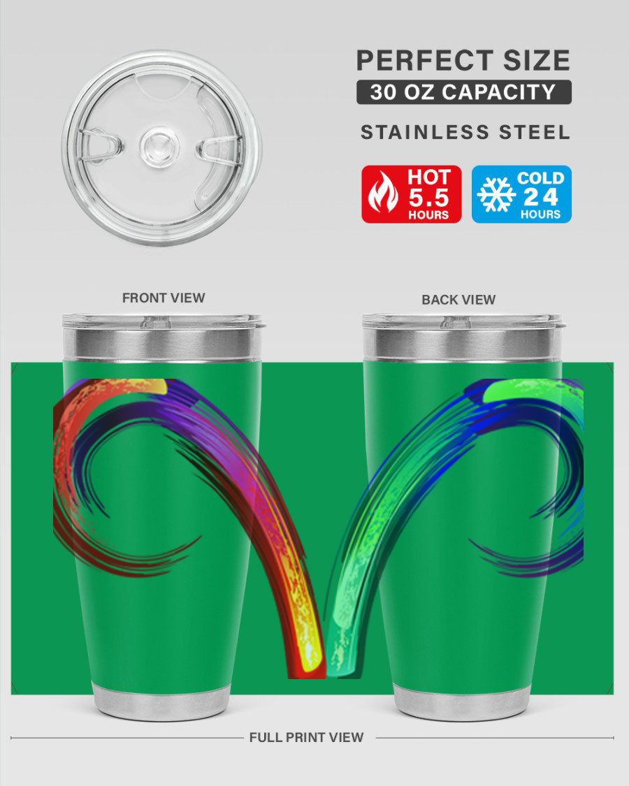 Aries 559# Zodiac Tumbler in stainless steel with a vibrant design, showcasing its double wall vacuum insulation and drink-thru lid.