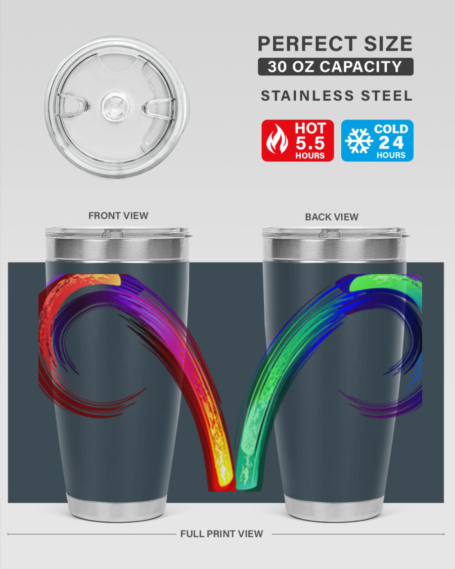 Aries 559# Zodiac Tumbler in stainless steel with a vibrant design, showcasing its double wall vacuum insulation and drink-thru lid.