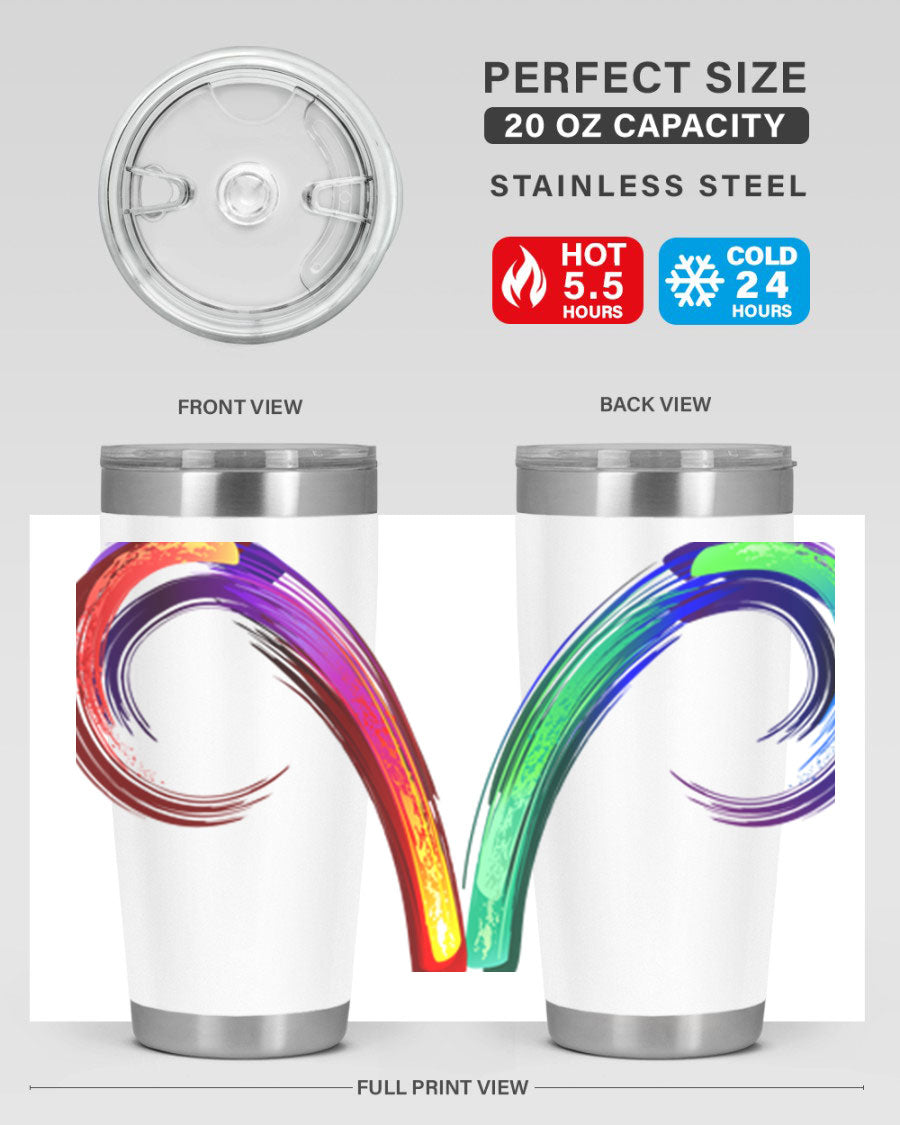 Aries 559# Zodiac Tumbler in stainless steel with a vibrant design, showcasing its double wall vacuum insulation and drink-thru lid.