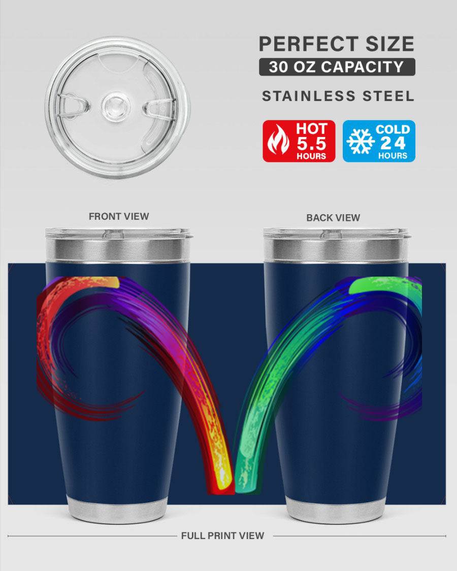 Aries 559# Zodiac Tumbler in stainless steel with a vibrant design, showcasing its double wall vacuum insulation and drink-thru lid.