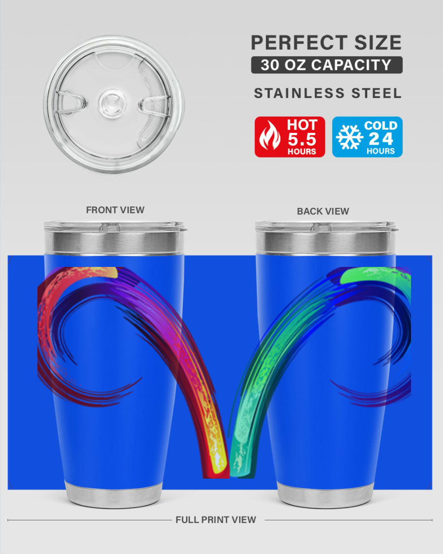 Aries 559# Zodiac Tumbler in stainless steel with a vibrant design, showcasing its double wall vacuum insulation and drink-thru lid.