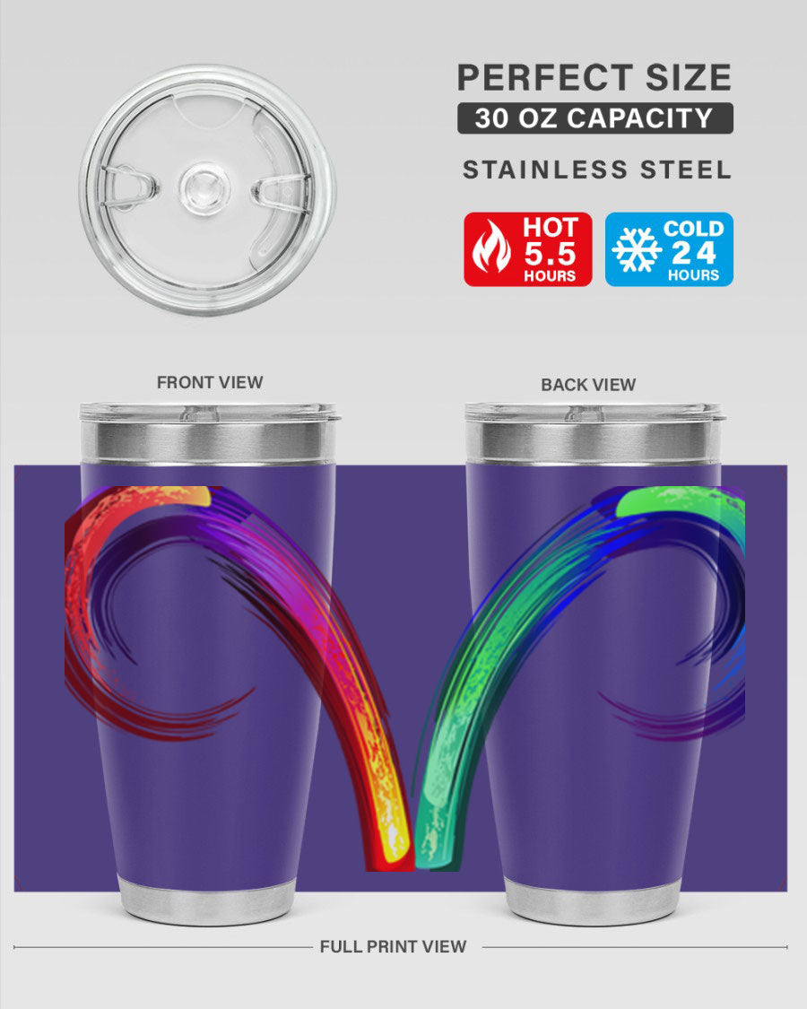 Aries 559# Zodiac Tumbler in stainless steel with a vibrant design, showcasing its double wall vacuum insulation and drink-thru lid.