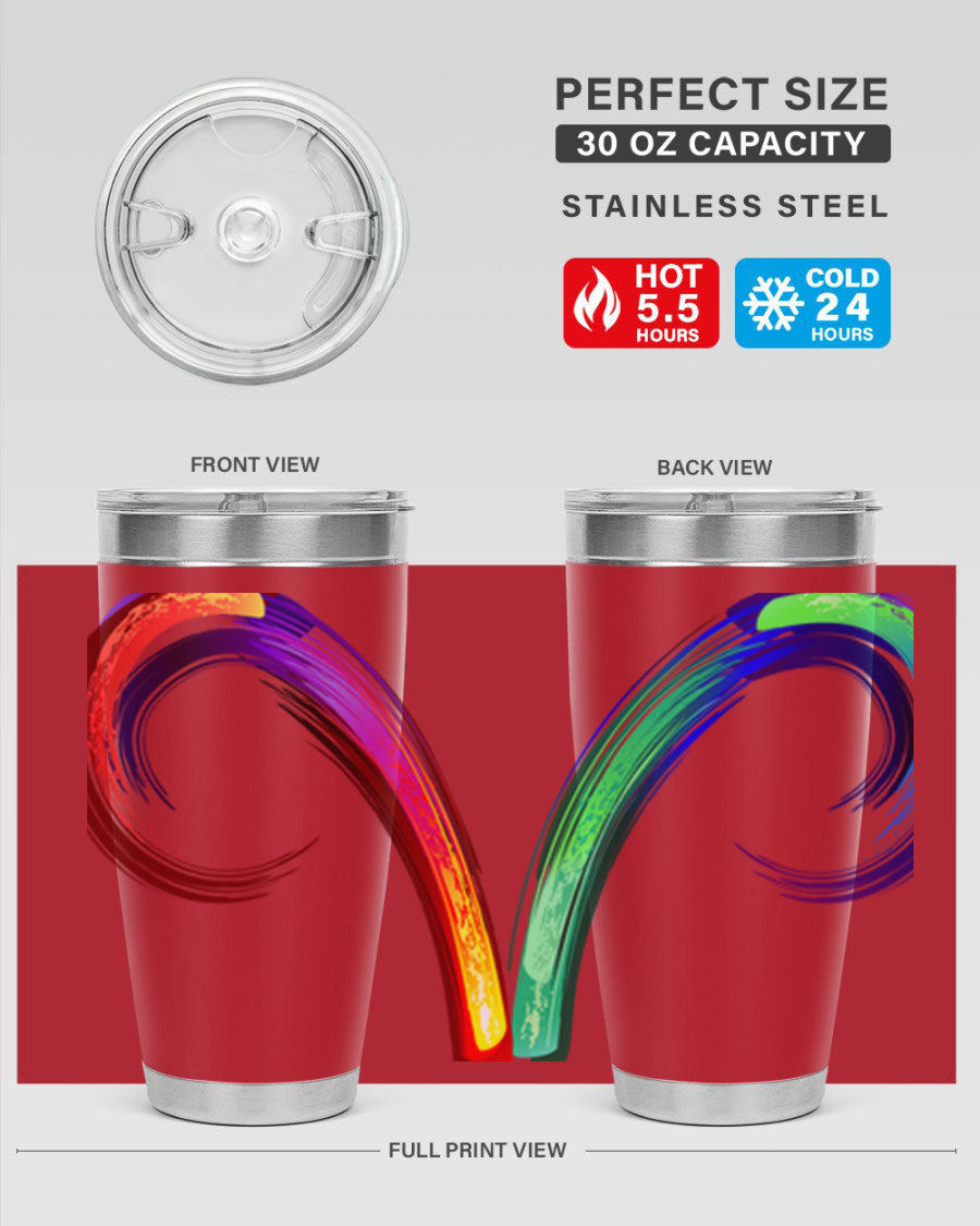 Aries 559# Zodiac Tumbler in stainless steel with a vibrant design, showcasing its double wall vacuum insulation and drink-thru lid.