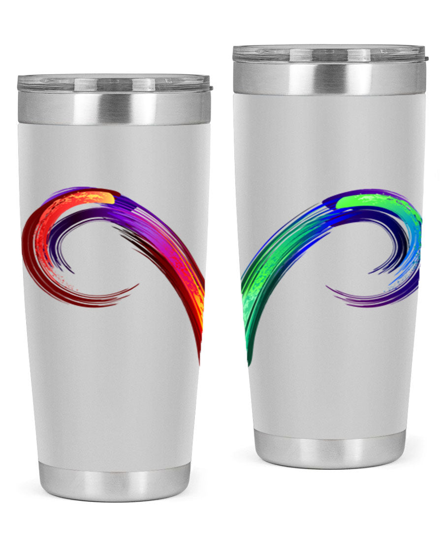 Aries 559# Zodiac Tumbler in stainless steel with a vibrant design, showcasing its double wall vacuum insulation and drink-thru lid.