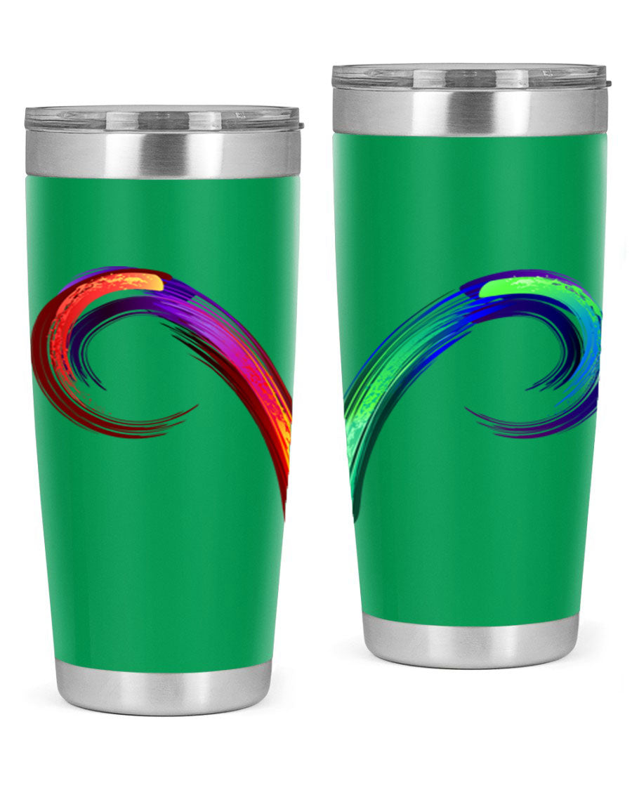 Aries 559# Zodiac Tumbler in stainless steel with a vibrant design, showcasing its double wall vacuum insulation and drink-thru lid.