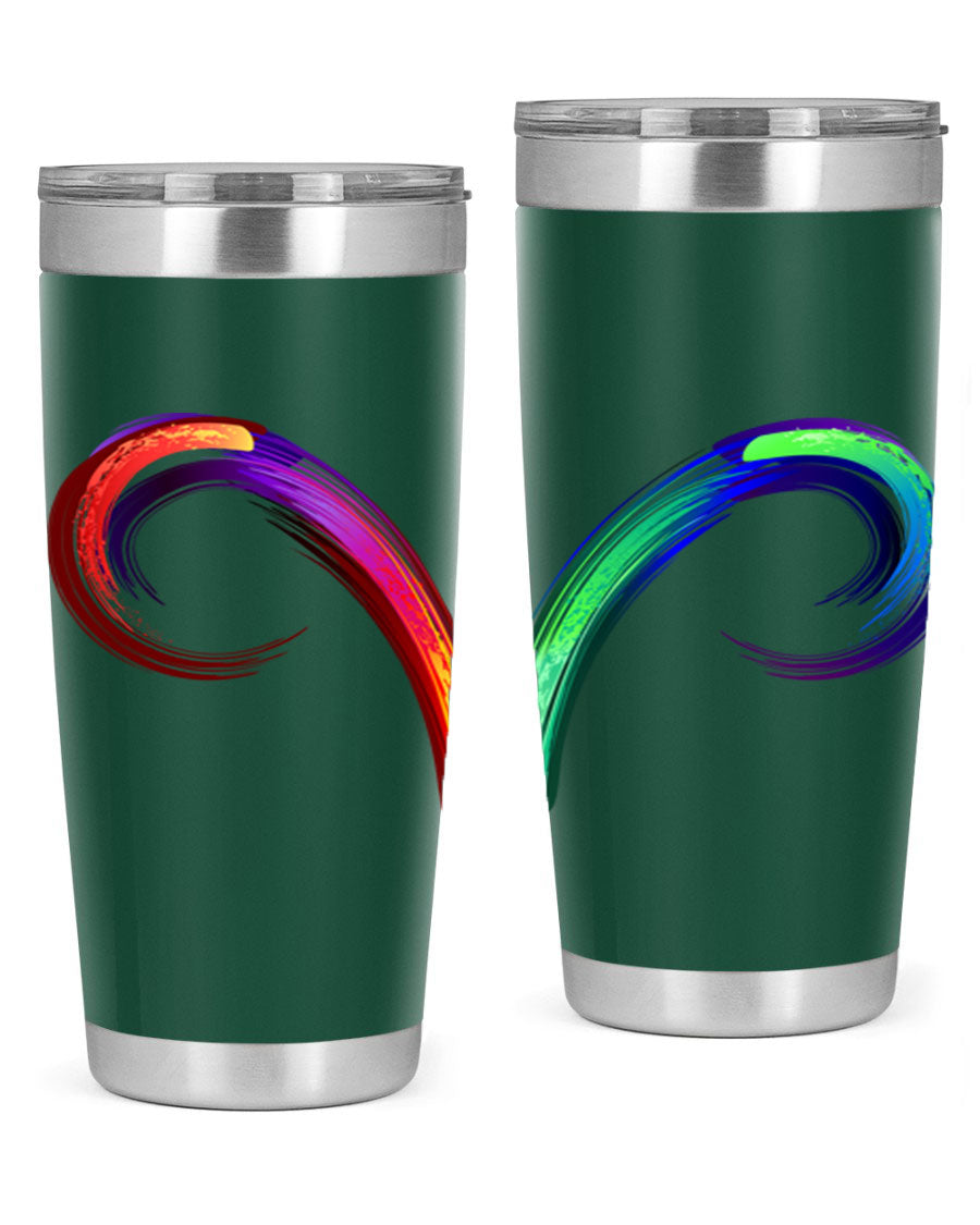 Aries 559# Zodiac Tumbler in stainless steel with a vibrant design, showcasing its double wall vacuum insulation and drink-thru lid.