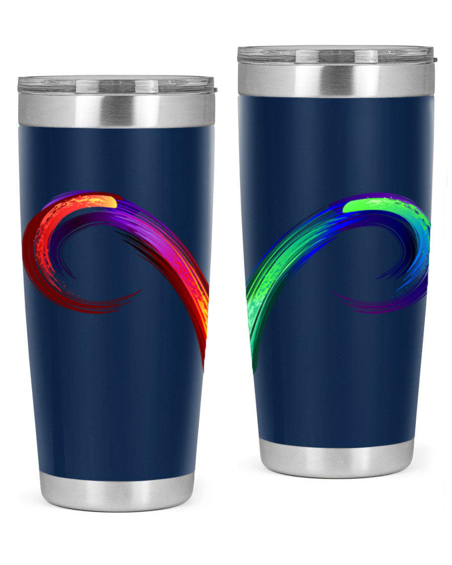 Aries 559# Zodiac Tumbler in stainless steel with a vibrant design, showcasing its double wall vacuum insulation and drink-thru lid.