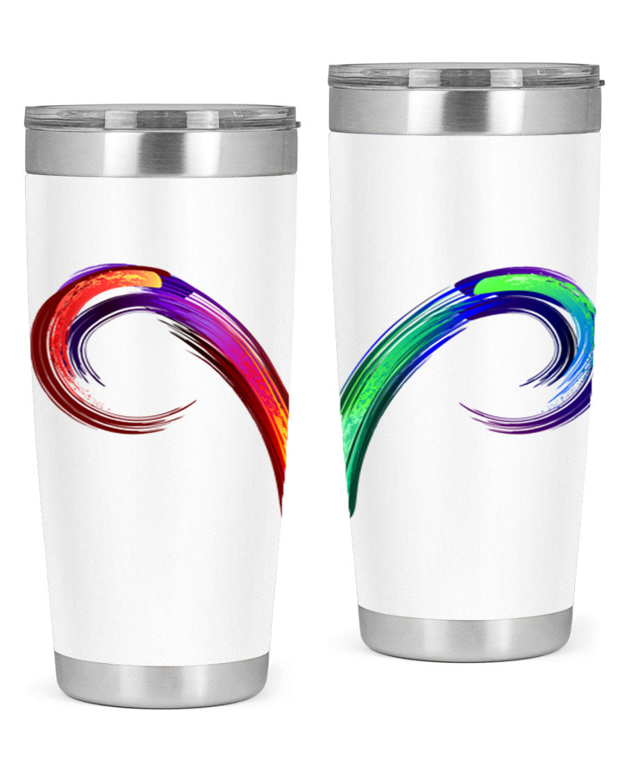 Aries 559# Zodiac Tumbler in stainless steel with a vibrant design, showcasing its double wall vacuum insulation and drink-thru lid.