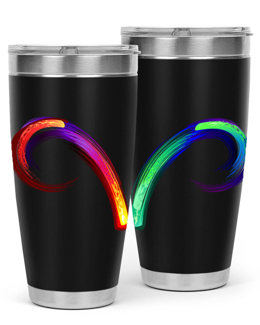 Aries 559# Zodiac Tumbler in stainless steel with a vibrant design, showcasing its double wall vacuum insulation and drink-thru lid.