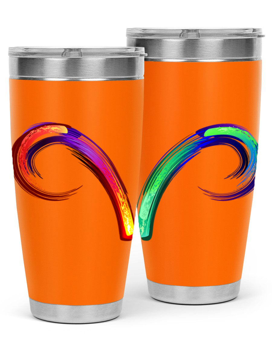 Aries 559# Zodiac Tumbler in stainless steel with a vibrant design, showcasing its double wall vacuum insulation and drink-thru lid.