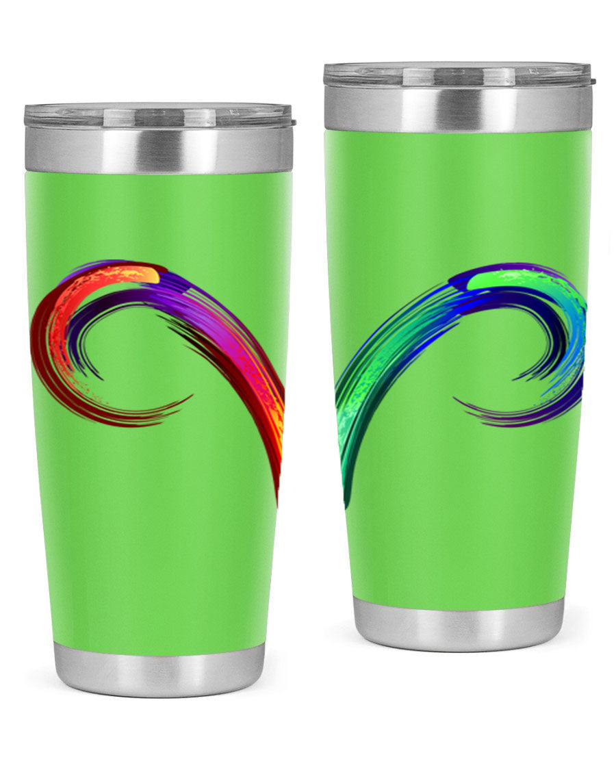 Aries 559# Zodiac Tumbler in stainless steel with a vibrant design, showcasing its double wall vacuum insulation and drink-thru lid.