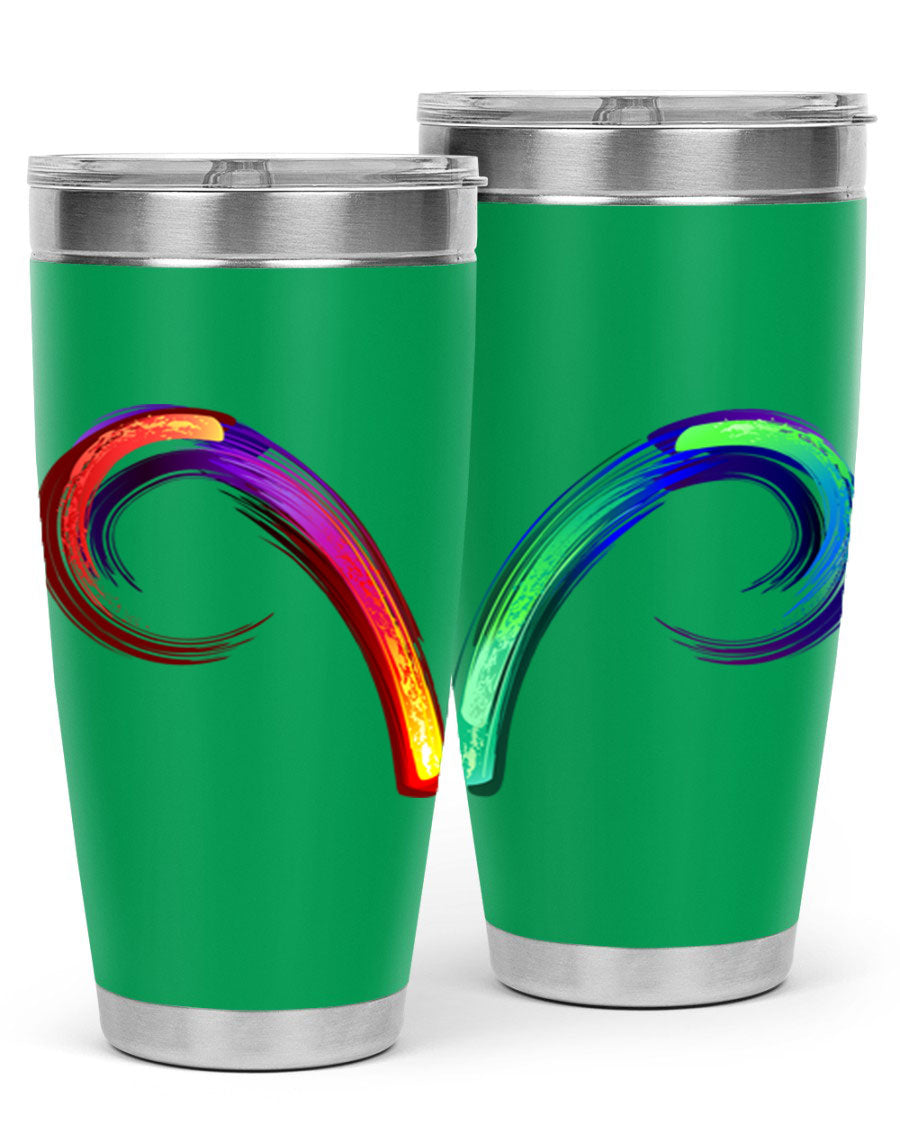 Aries 559# Zodiac Tumbler in stainless steel with a vibrant design, showcasing its double wall vacuum insulation and drink-thru lid.