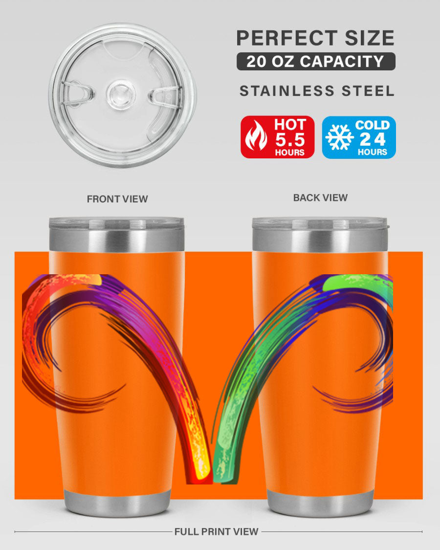 Aries 559# Zodiac Tumbler in stainless steel with a vibrant design, showcasing its double wall vacuum insulation and drink-thru lid.