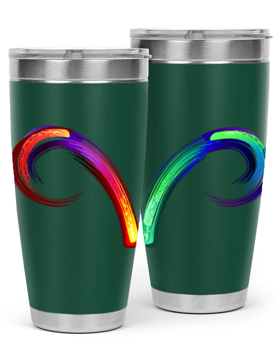 Aries 559# Zodiac Tumbler in stainless steel with a vibrant design, showcasing its double wall vacuum insulation and drink-thru lid.