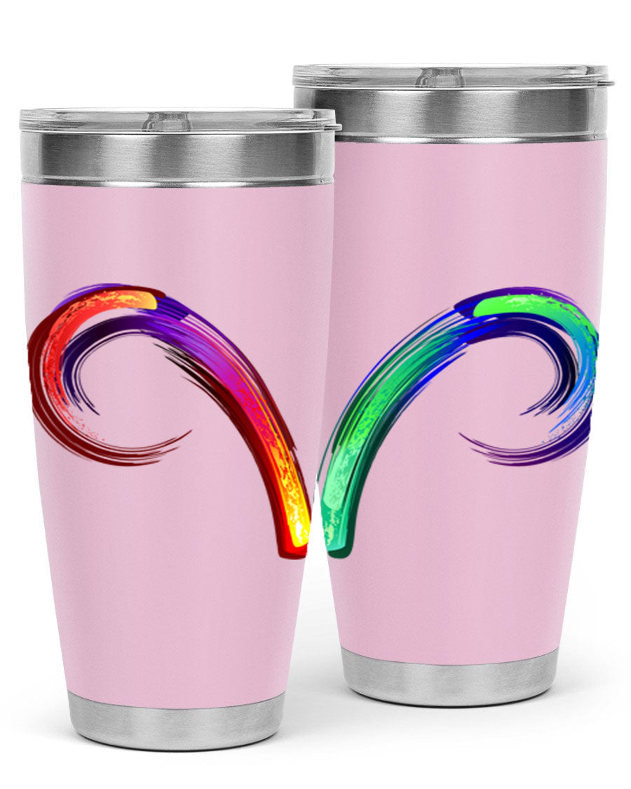 Aries 559# Zodiac Tumbler in stainless steel with a vibrant design, showcasing its double wall vacuum insulation and drink-thru lid.