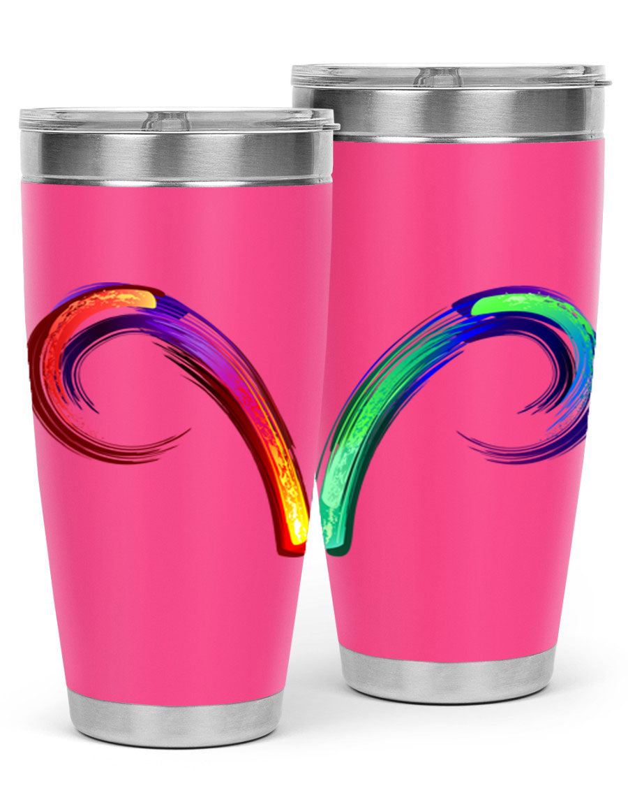 Aries 559# Zodiac Tumbler in stainless steel with a vibrant design, showcasing its double wall vacuum insulation and drink-thru lid.