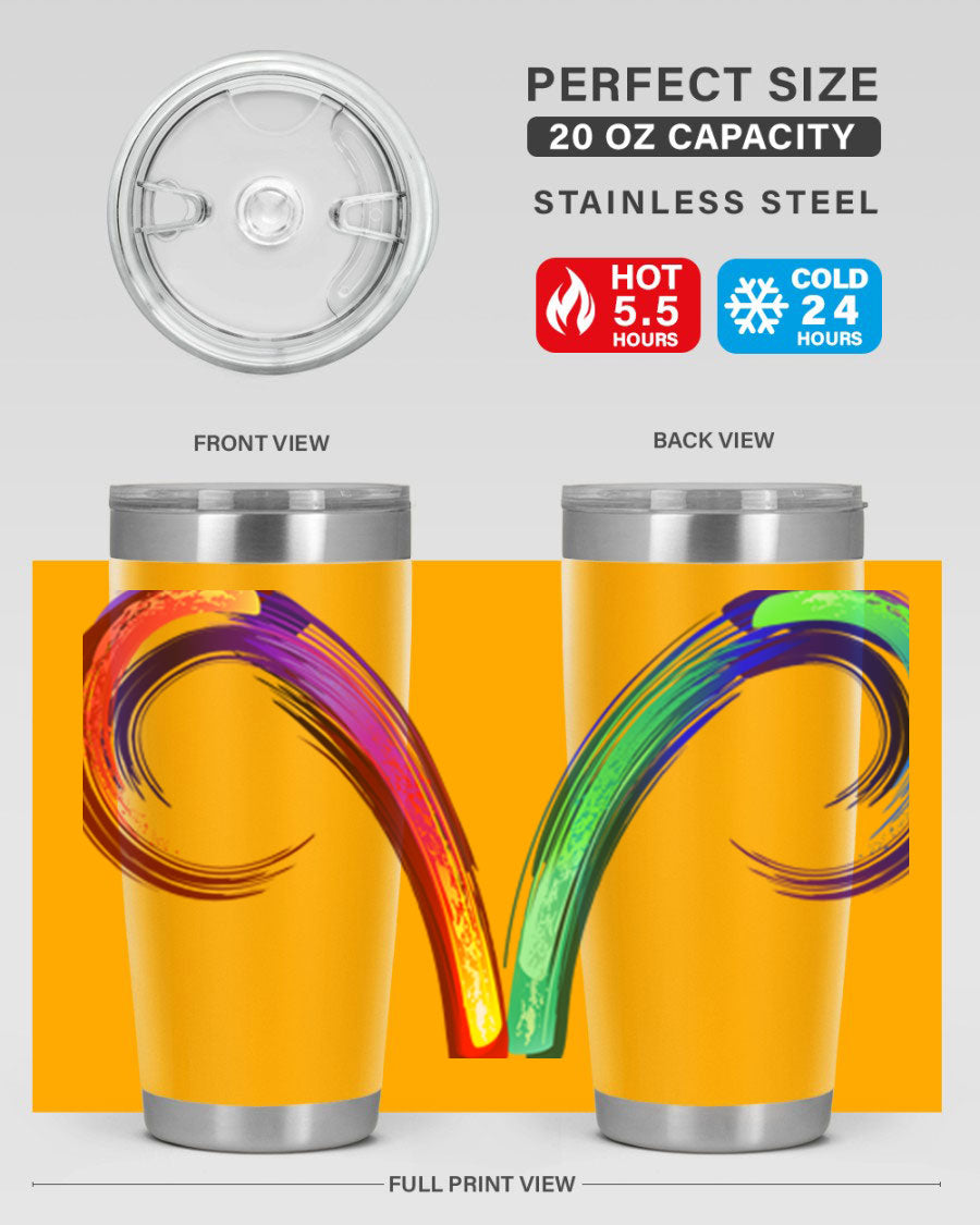 Aries 559# Zodiac Tumbler in stainless steel with a vibrant design, showcasing its double wall vacuum insulation and drink-thru lid.