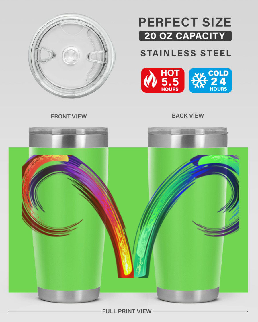 Aries 559# Zodiac Tumbler in stainless steel with a vibrant design, showcasing its double wall vacuum insulation and drink-thru lid.