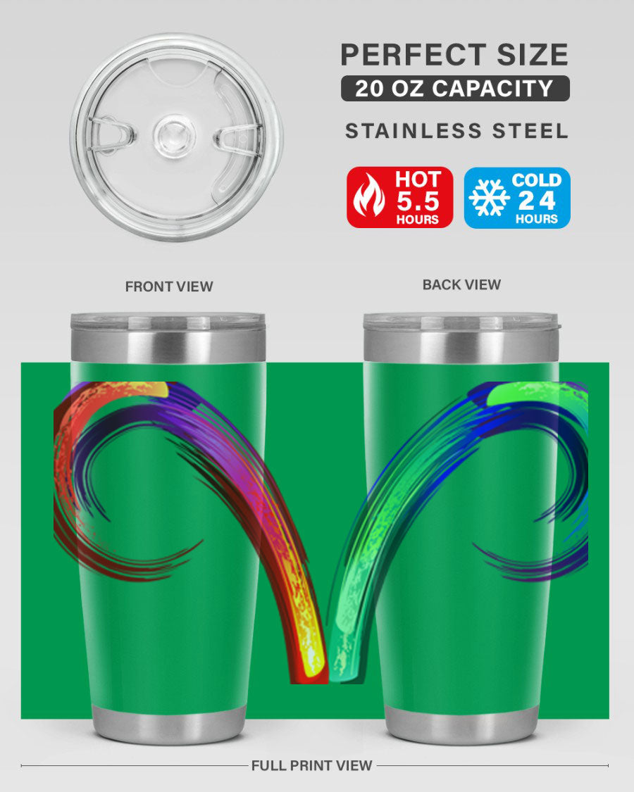 Aries 559# Zodiac Tumbler in stainless steel with a vibrant design, showcasing its double wall vacuum insulation and drink-thru lid.