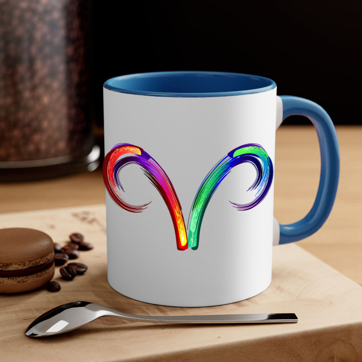 Aries 559# Zodiac Mug with a glossy finish, featuring a colored handle and interior, available in multiple colors.