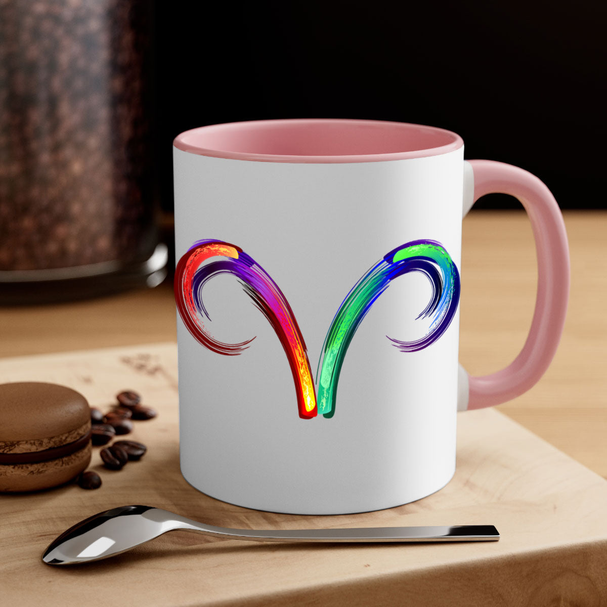 Aries 559# Zodiac Mug with a glossy finish, featuring a colored handle and interior, available in multiple colors.