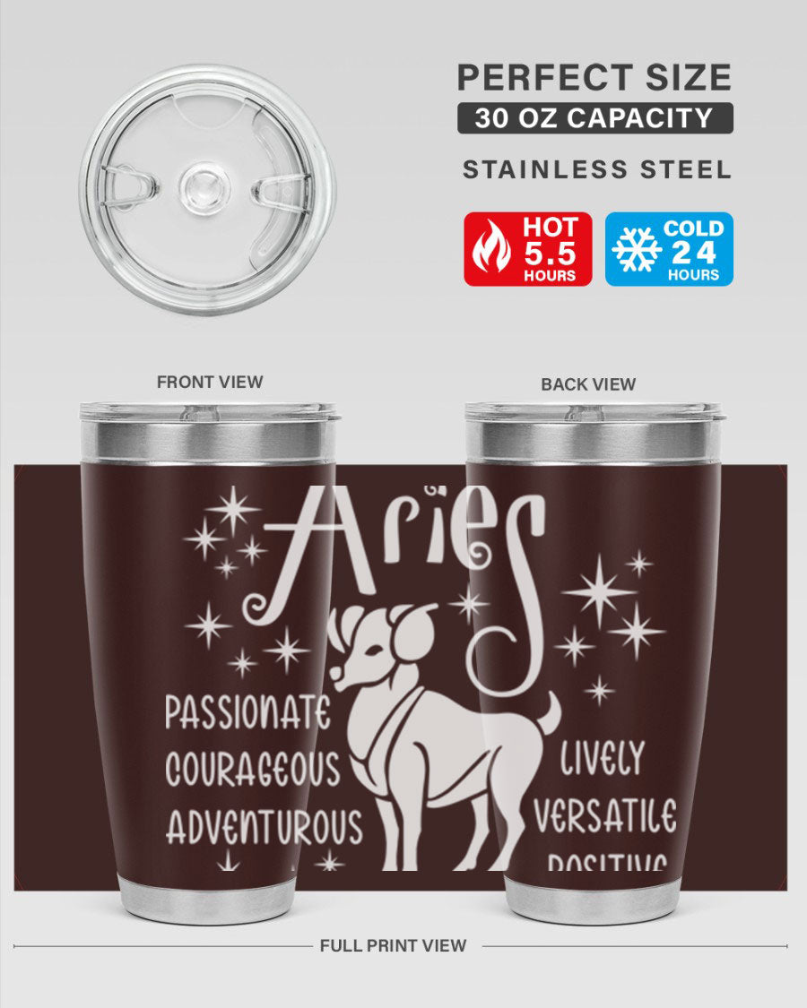 Aries 99# Tumbler showcasing a sleek design with double wall vacuum stainless steel and a press-in lid, perfect for hot and cold beverages.