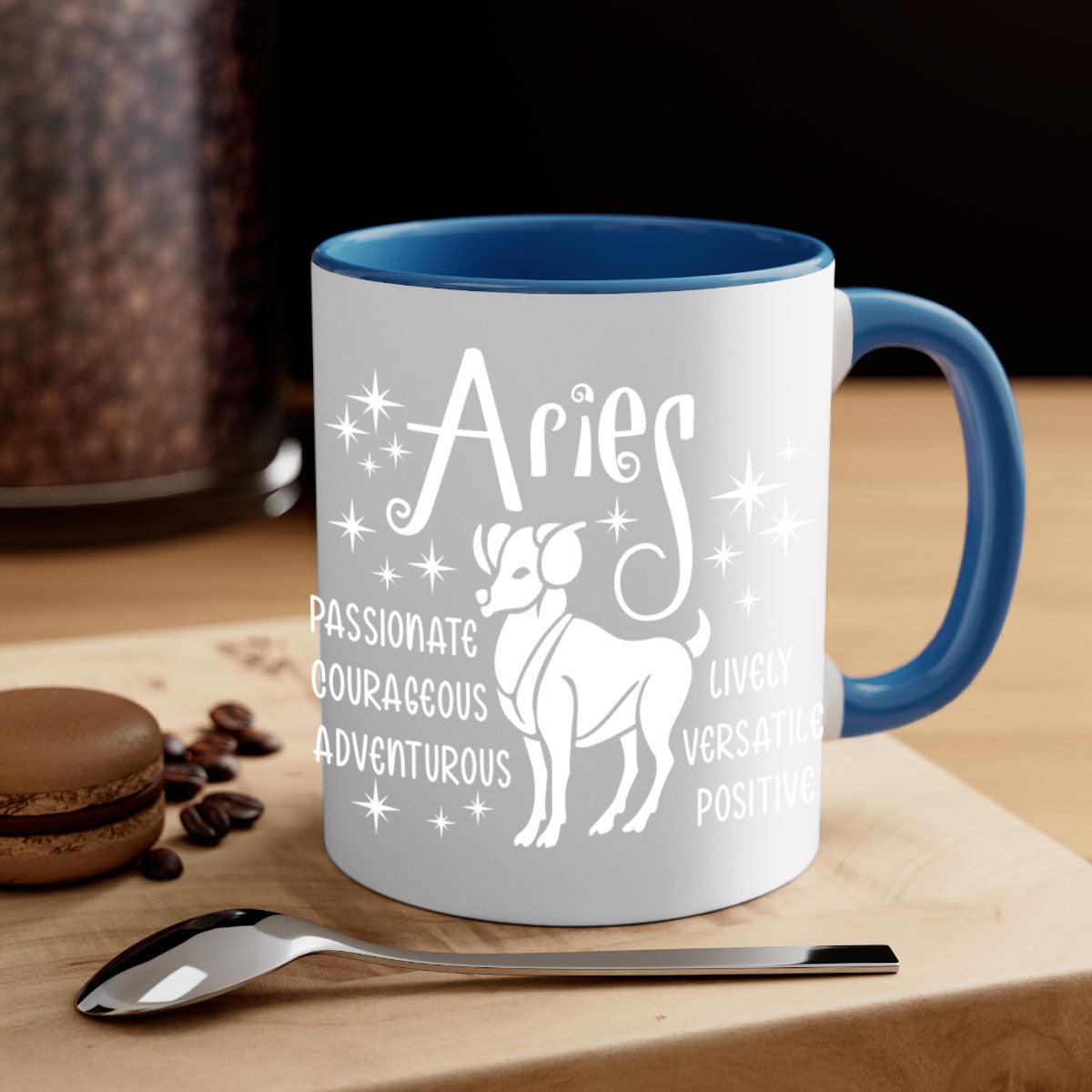 Aries 99# Mug featuring a two-tone design with a colored handle and interior, available in five colors, showcasing a glossy finish.