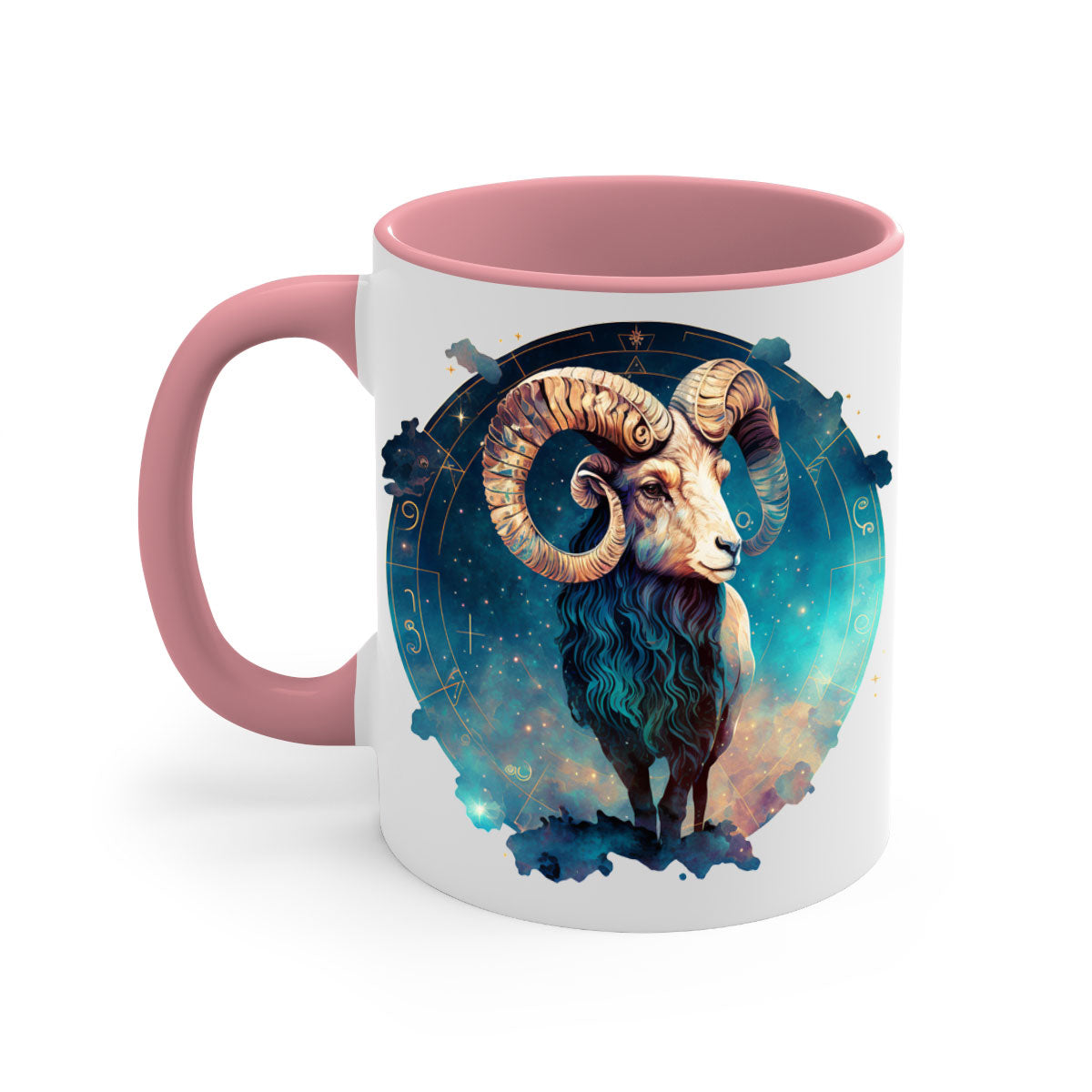 Aries 92# Mug featuring a glossy finish with a colored handle and interior, available in multiple colors and sizes.