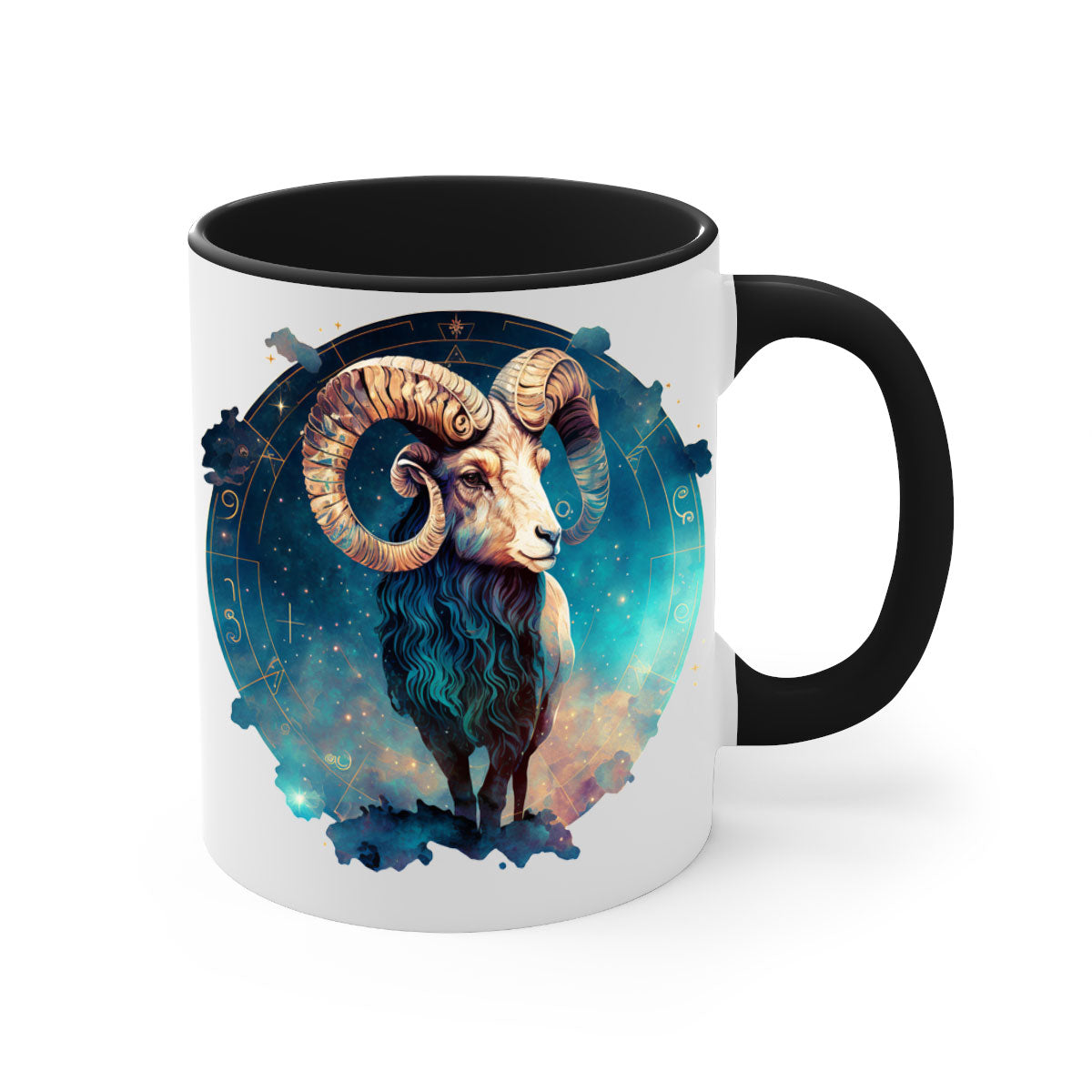 Aries 92# Mug featuring a glossy finish with a colored handle and interior, available in multiple colors and sizes.