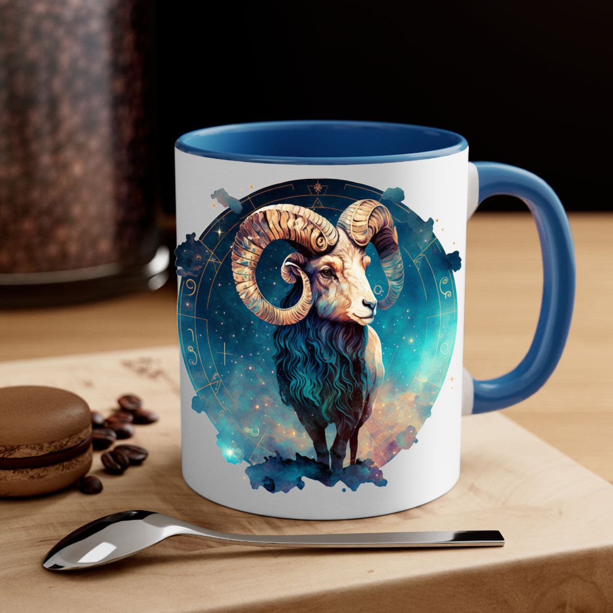 Aries 92# Mug featuring a glossy finish with a colored handle and interior, available in multiple colors and sizes.