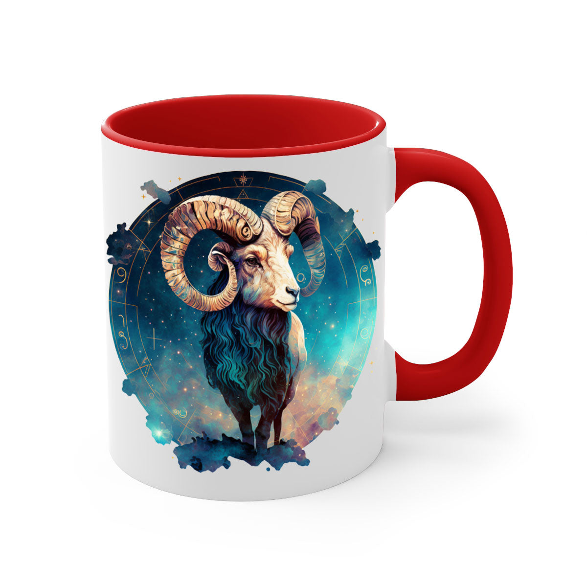 Aries 92# Mug featuring a glossy finish with a colored handle and interior, available in multiple colors and sizes.