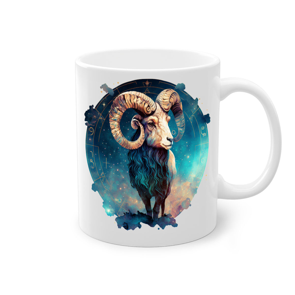 Aries 92# Mug featuring a glossy finish with a colored handle and interior, available in multiple colors and sizes.