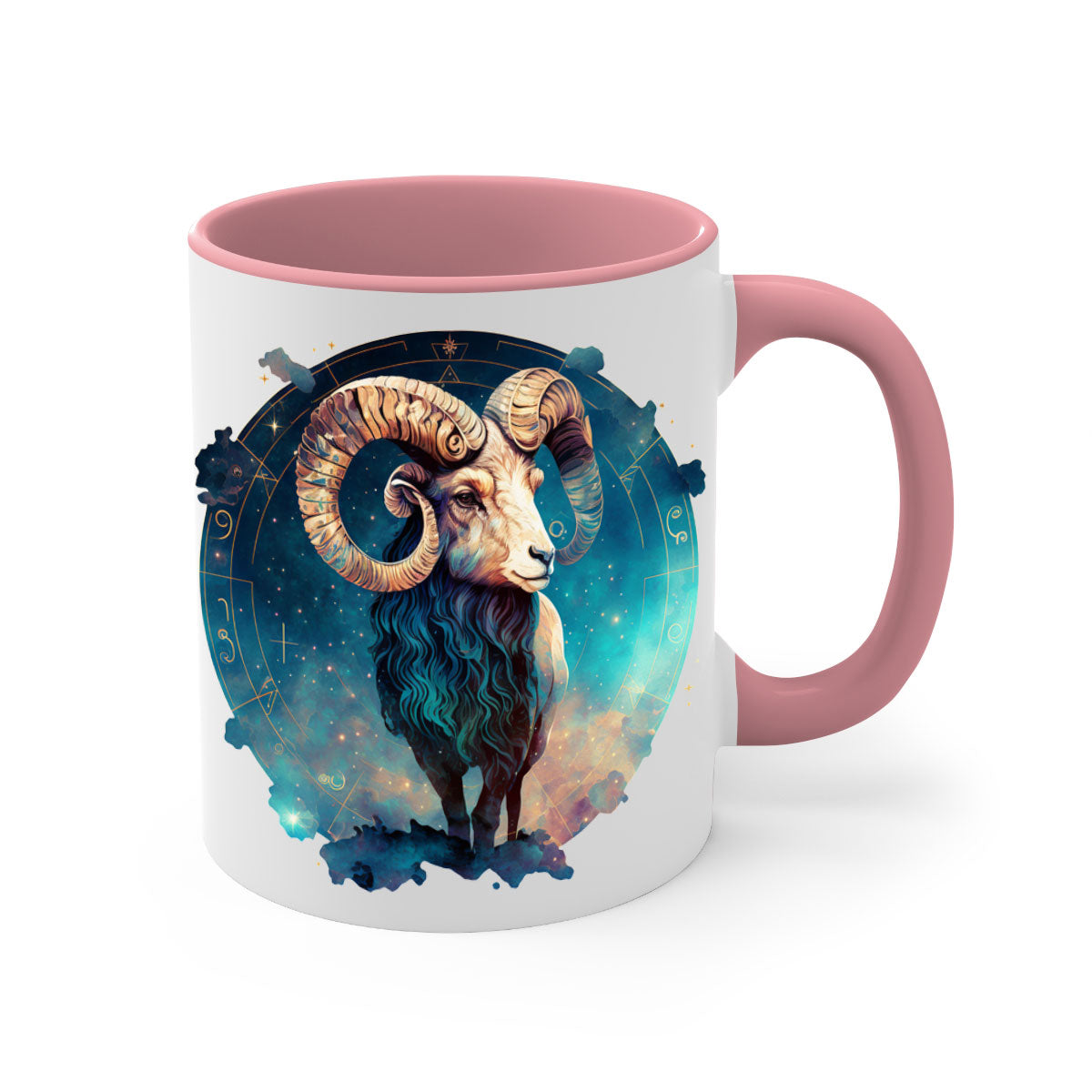 Aries 92# Mug featuring a glossy finish with a colored handle and interior, available in multiple colors and sizes.