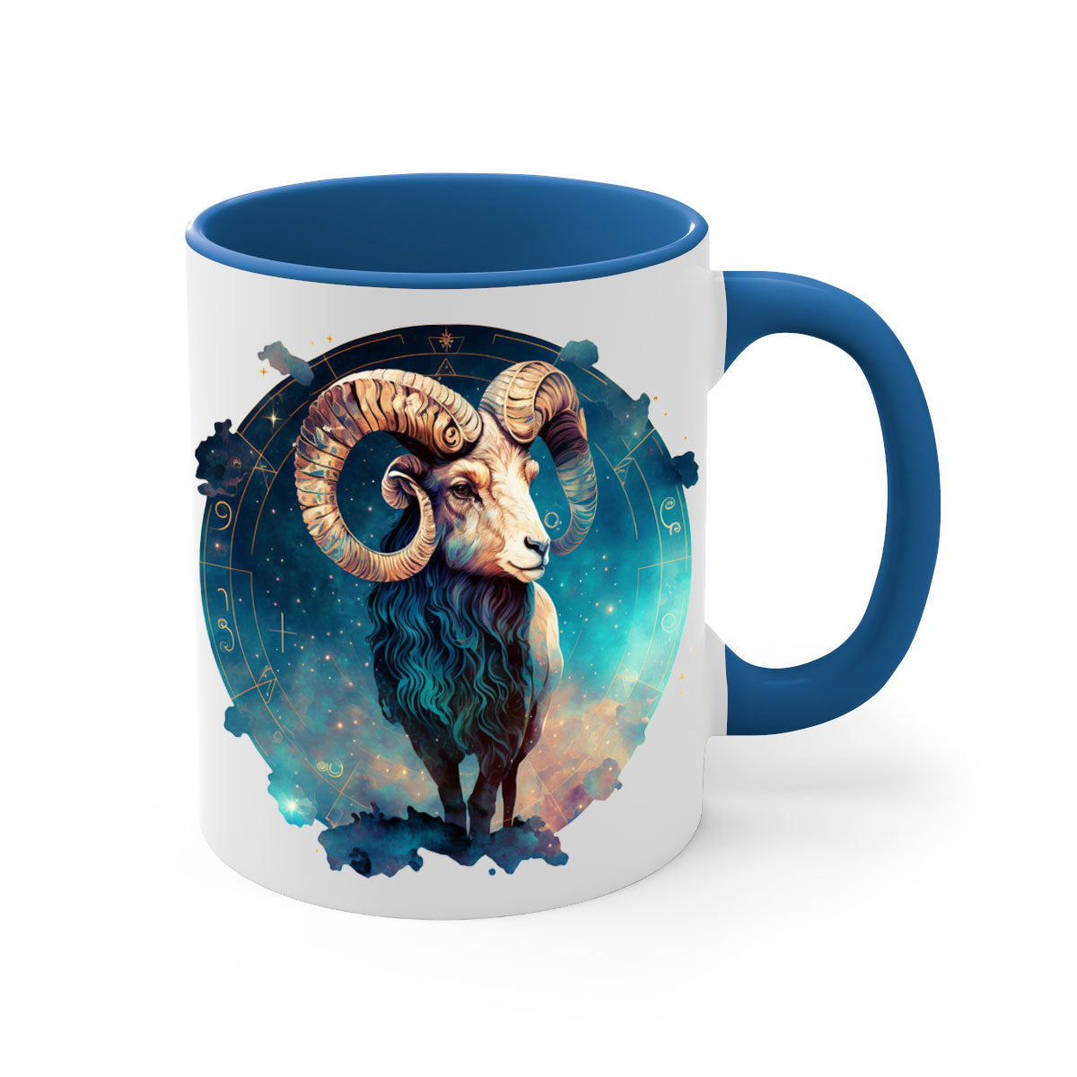 Aries 92# Mug featuring a glossy finish with a colored handle and interior, available in multiple colors and sizes.