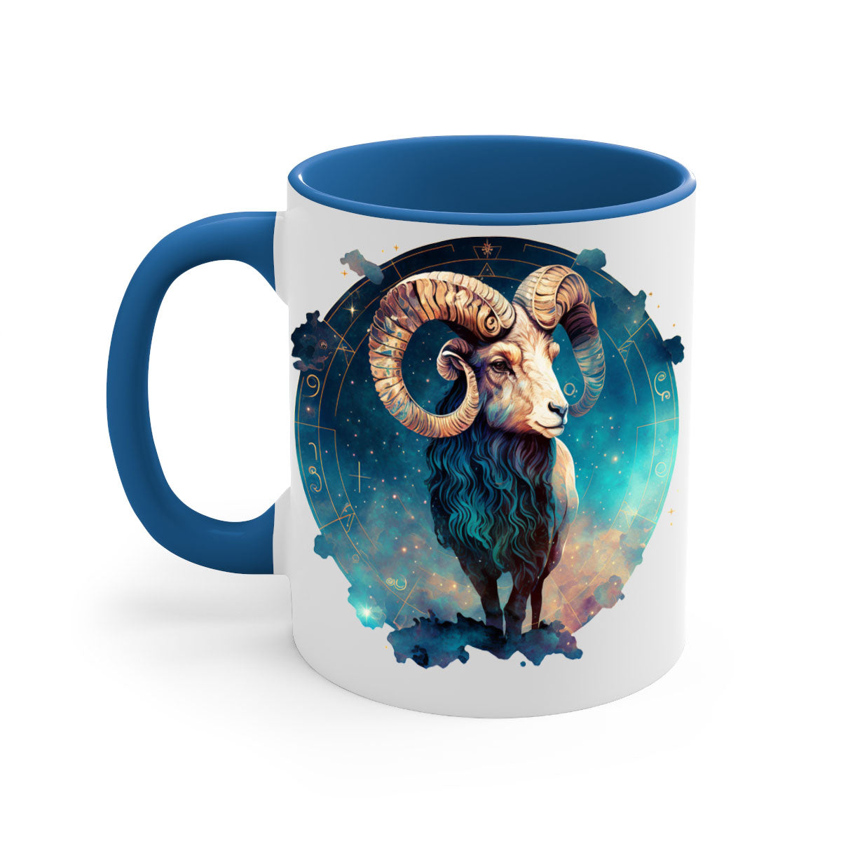 Aries 92# Mug featuring a glossy finish with a colored handle and interior, available in multiple colors and sizes.