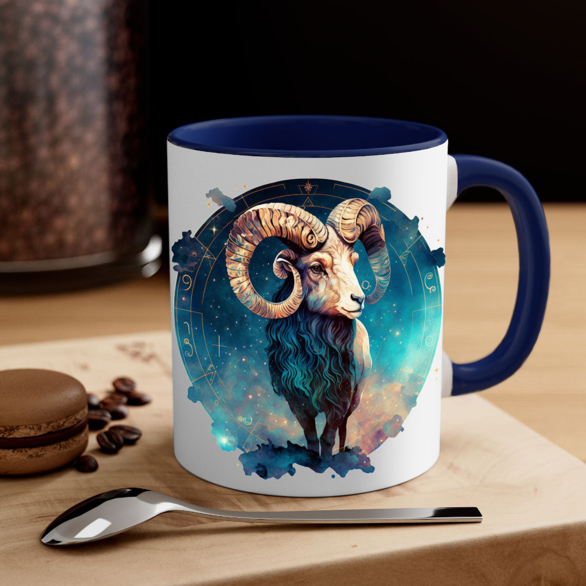 Aries 92# Mug featuring a glossy finish with a colored handle and interior, available in multiple colors and sizes.