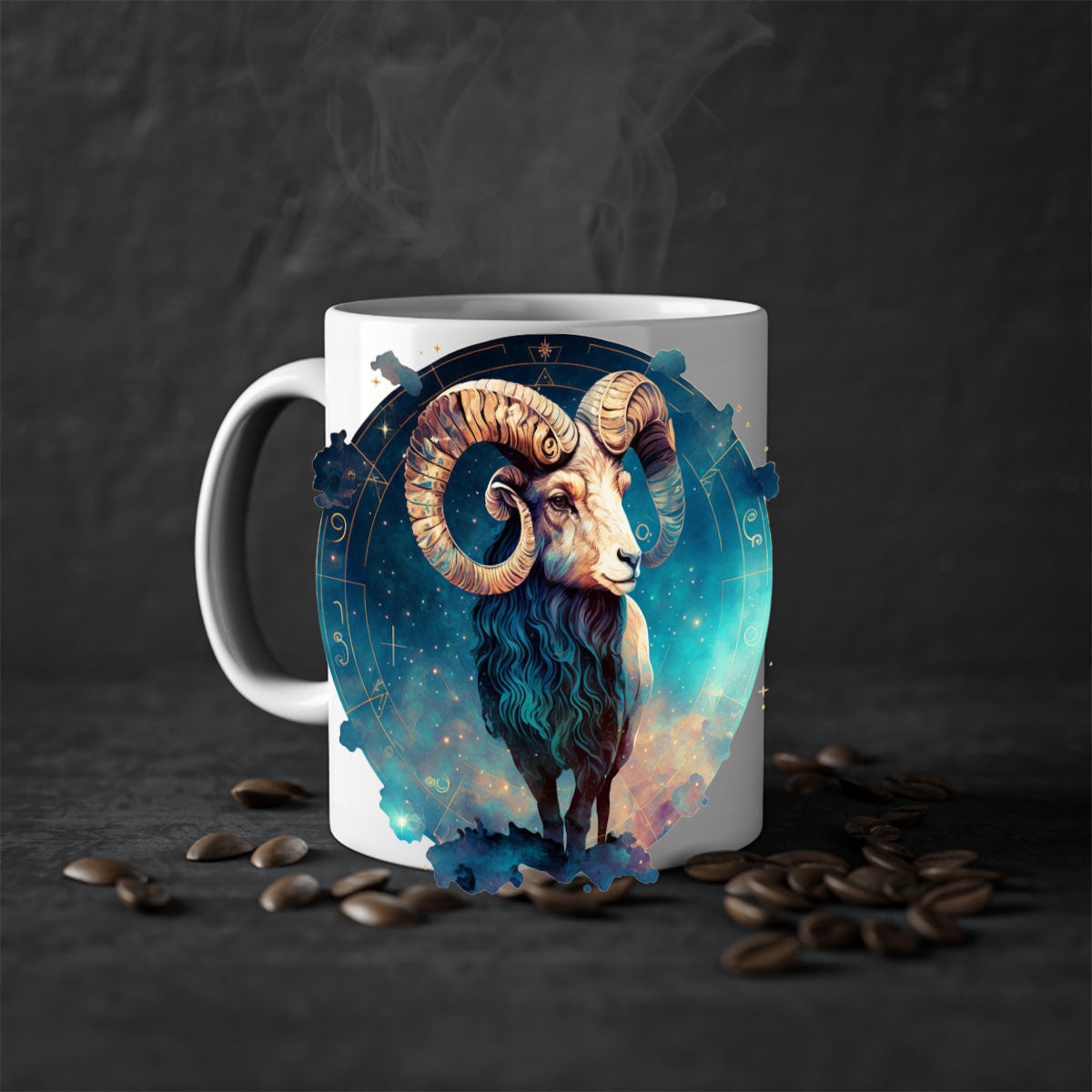 Aries 92# Mug featuring a glossy finish with a colored handle and interior, available in multiple colors and sizes.