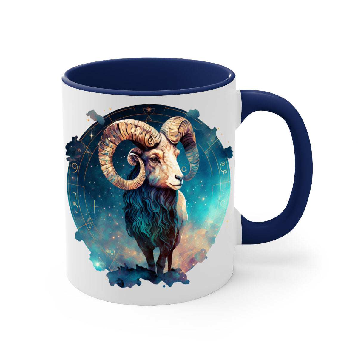 Aries 92# Mug featuring a glossy finish with a colored handle and interior, available in multiple colors and sizes.