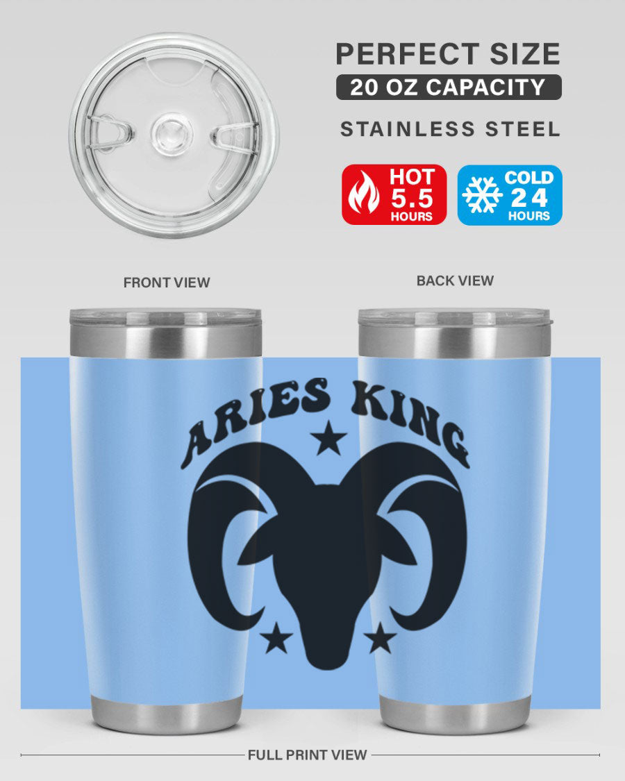 Aries King 110# Tumbler in stainless steel with a stylish design, perfect for hot and cold beverages.