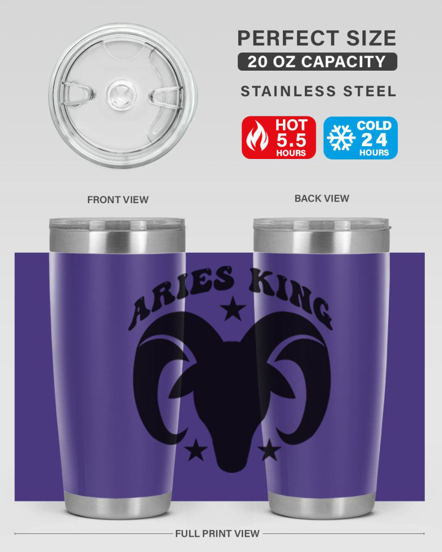 Aries King 110# Tumbler in stainless steel with a stylish design, perfect for hot and cold beverages.