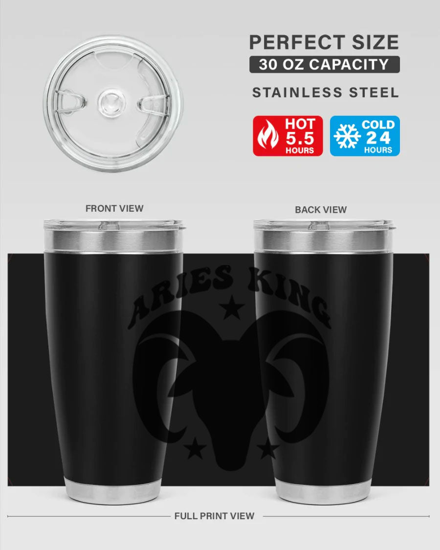 Aries King 110# Tumbler in stainless steel with a stylish design, perfect for hot and cold beverages.