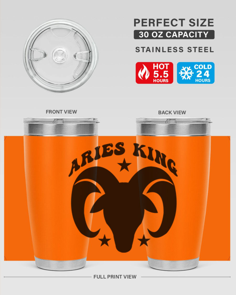 Aries King 110# Tumbler in stainless steel with a stylish design, perfect for hot and cold beverages.